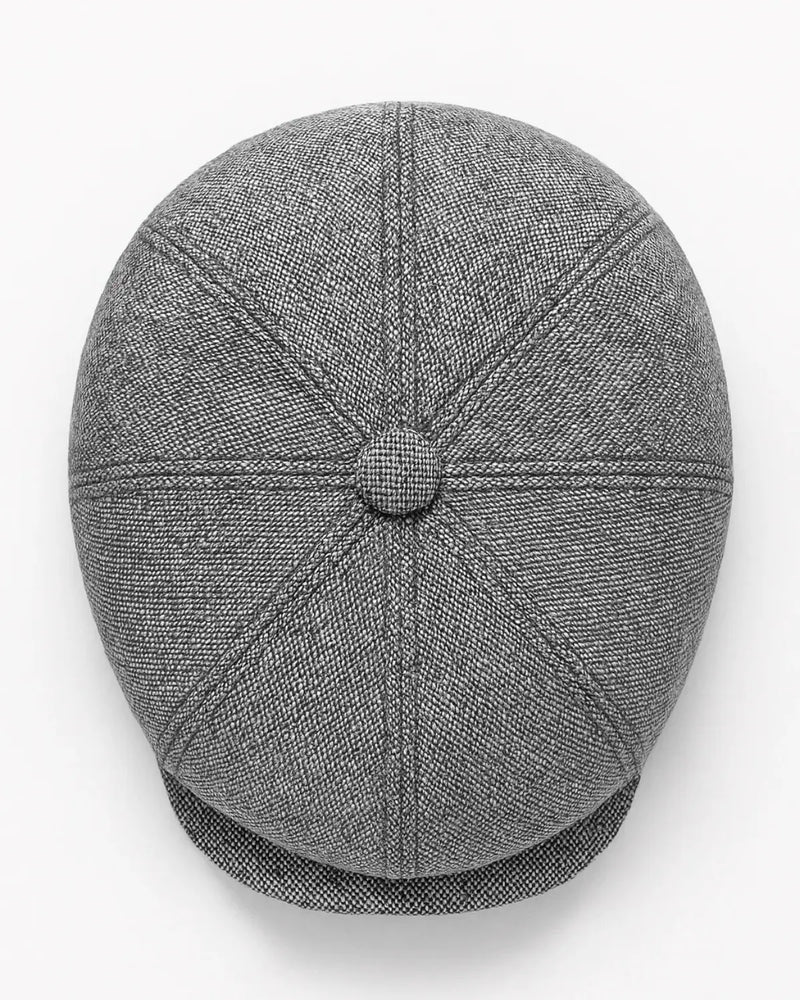 Vista superior Boina Masculina Italiana Linho Grey destacando costura e acabamento premium

