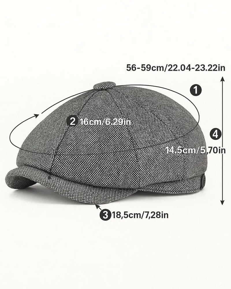 Boina Masculina Italiana Linho Grey com medidas e circunferência 56 a 59 cm

