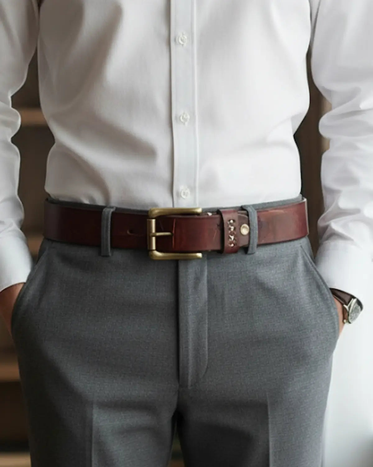 detalhe costura artesanal clara cinto masculino Mercer Reddish couro legítimo vermelho, textura premium close de acabamento