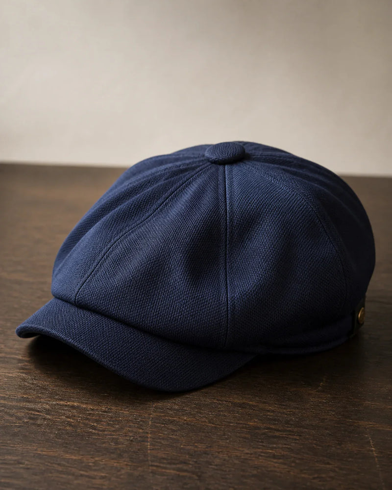 Boina Italiana Masculina Poliéster Azul Marinho – Elegância Atemporal Cappel detalhe de textura e costura do poliéster