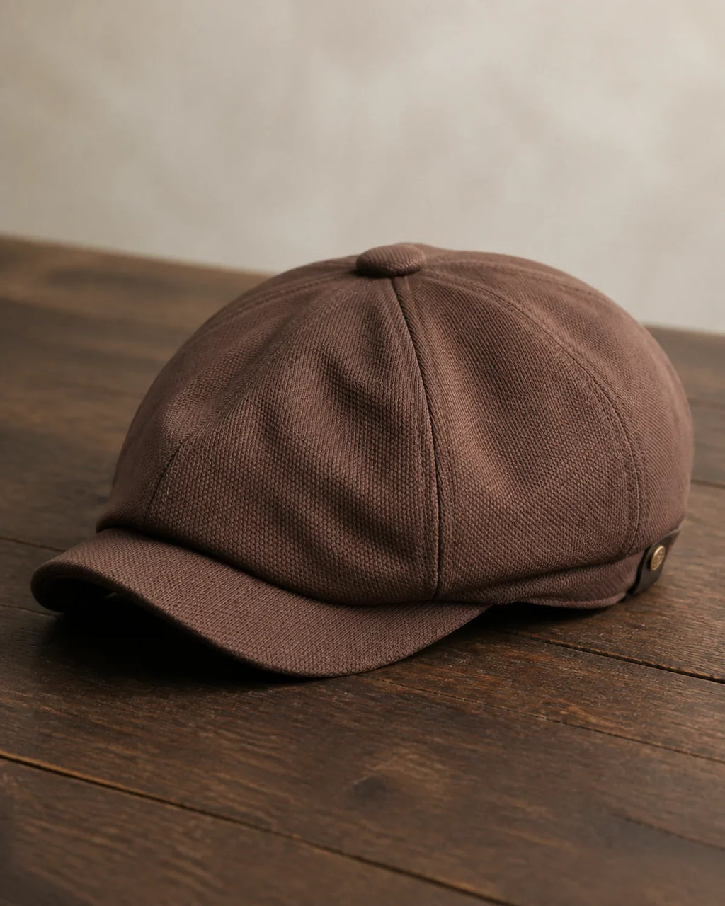 Boina Italiana Masculina Poliéster Marrom – Clássica & Atemporal Cappel detalhe de textura e costura do poliéster