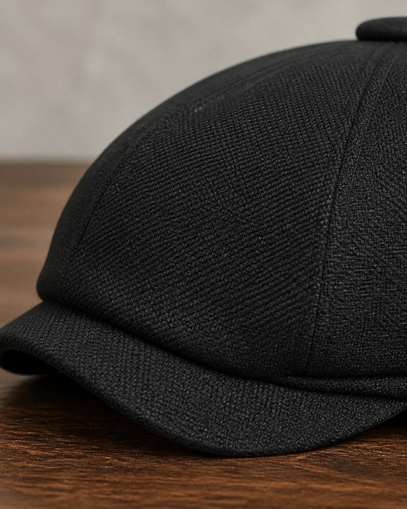 Boina Italiana Masculina Poliéster Preta – Moderna, Clássica & Versátil Cappel detalhe de textura e costura do poliéster preto