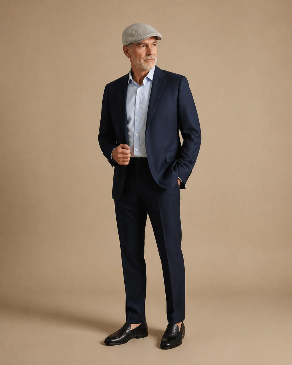 Boina Masculina Inglesa Algodão Oxford Light Grey em look formal masculino 45+