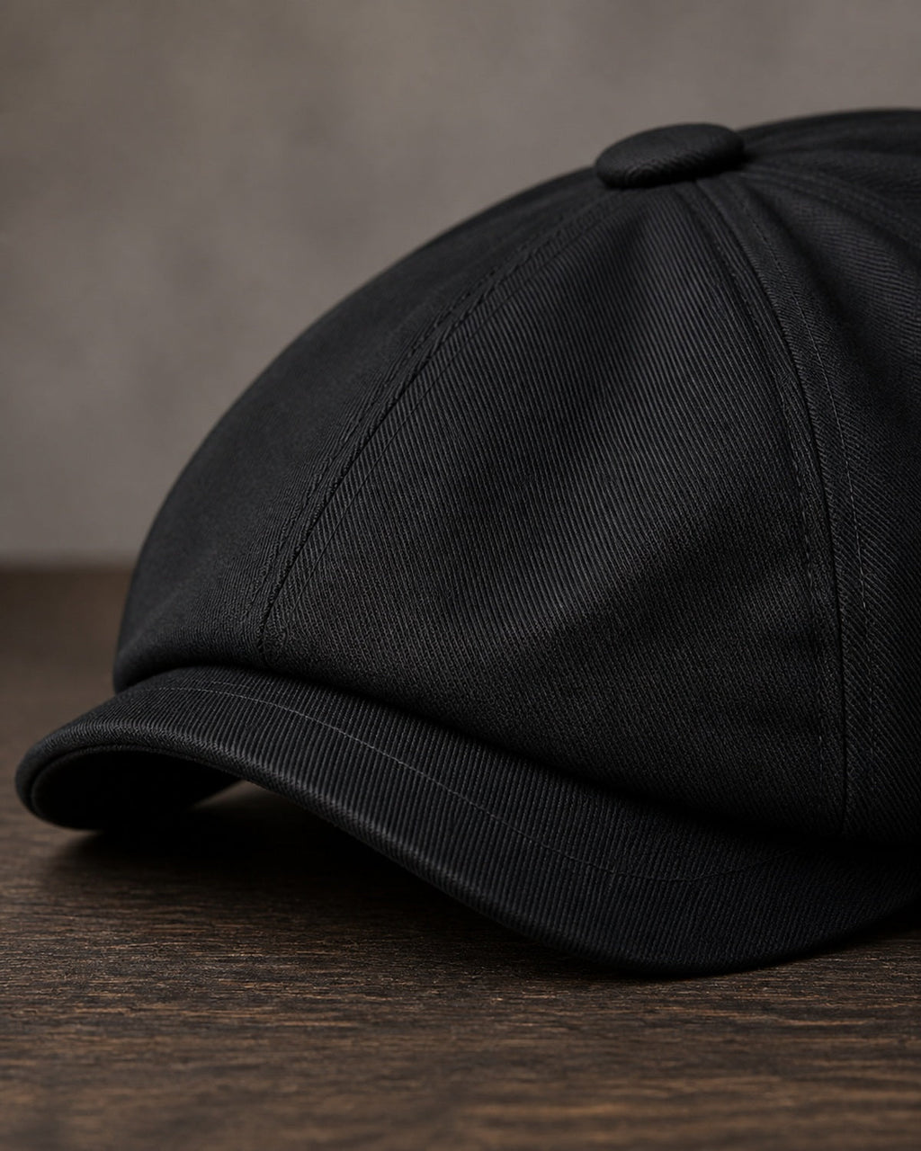 Detalhe da aba e costura da Boina Masculina Italiana Algodão NewBoys Black