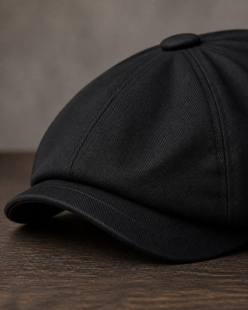 Detalhe da aba e costura da Boina Masculina Italiana Algodão NewBoys Black