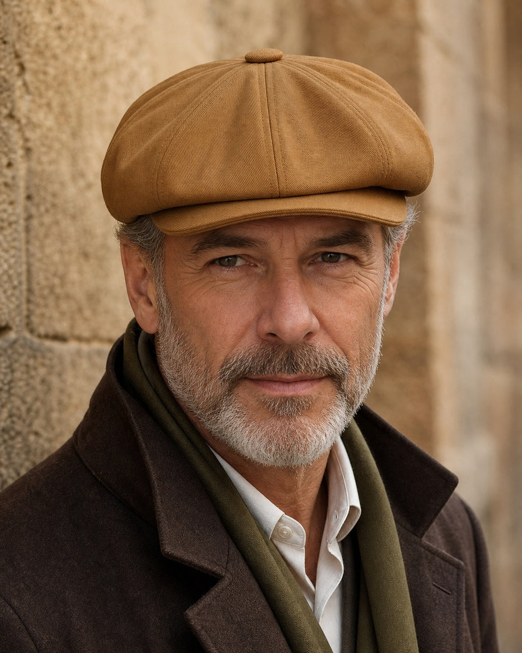 Close de homem usando boina masculina italiana Brown em algodão