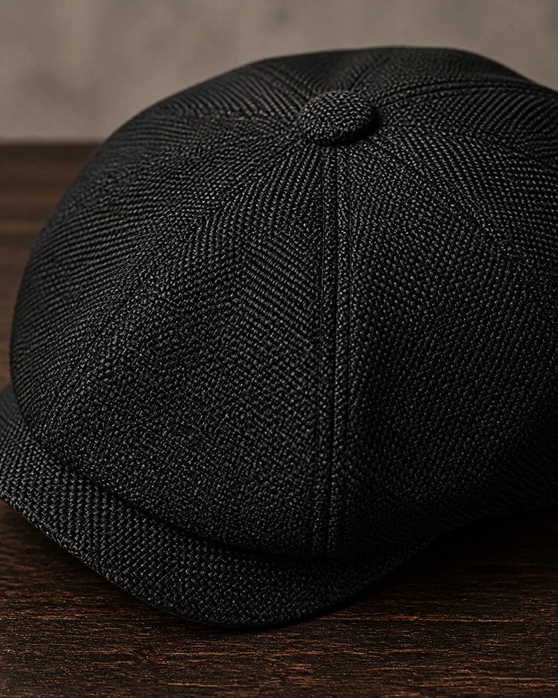 Boina Masculina Italiana Poliéster Black Cappel detalhe do tecido preto e gomos da boina italiana