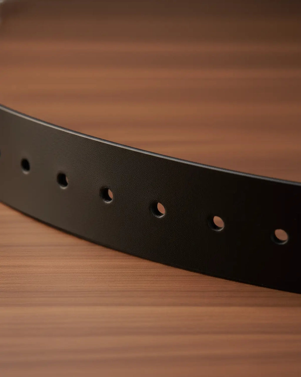 Detalhe dos furos e textura do Cinto Masculino de Couro Legítimo Black Ashford