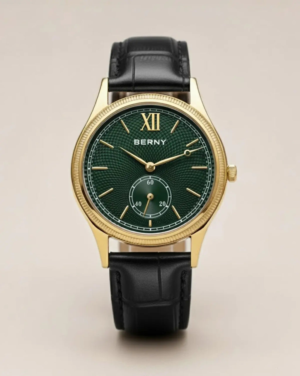 Relógio Masculino Pulseira de Couro Monarch Green com mostrador verde e caixa dourada