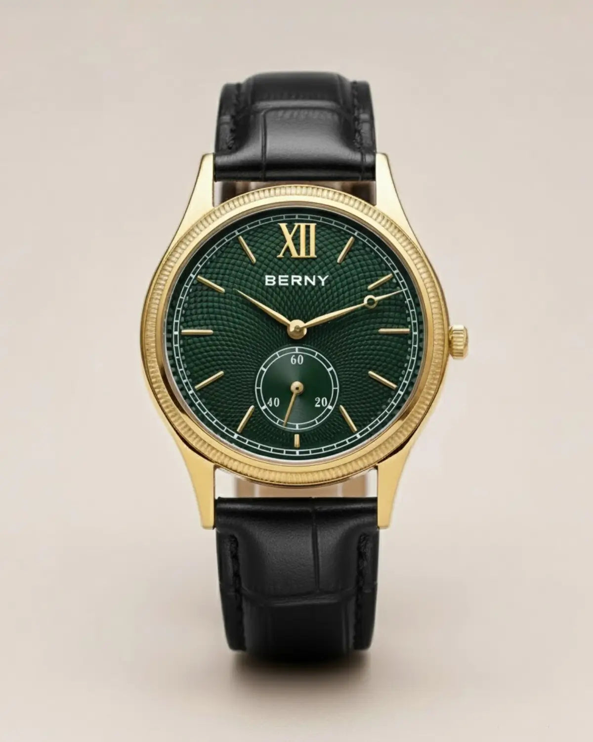 Relógio Masculino Pulseira de Couro Monarch Green com mostrador verde e caixa dourada