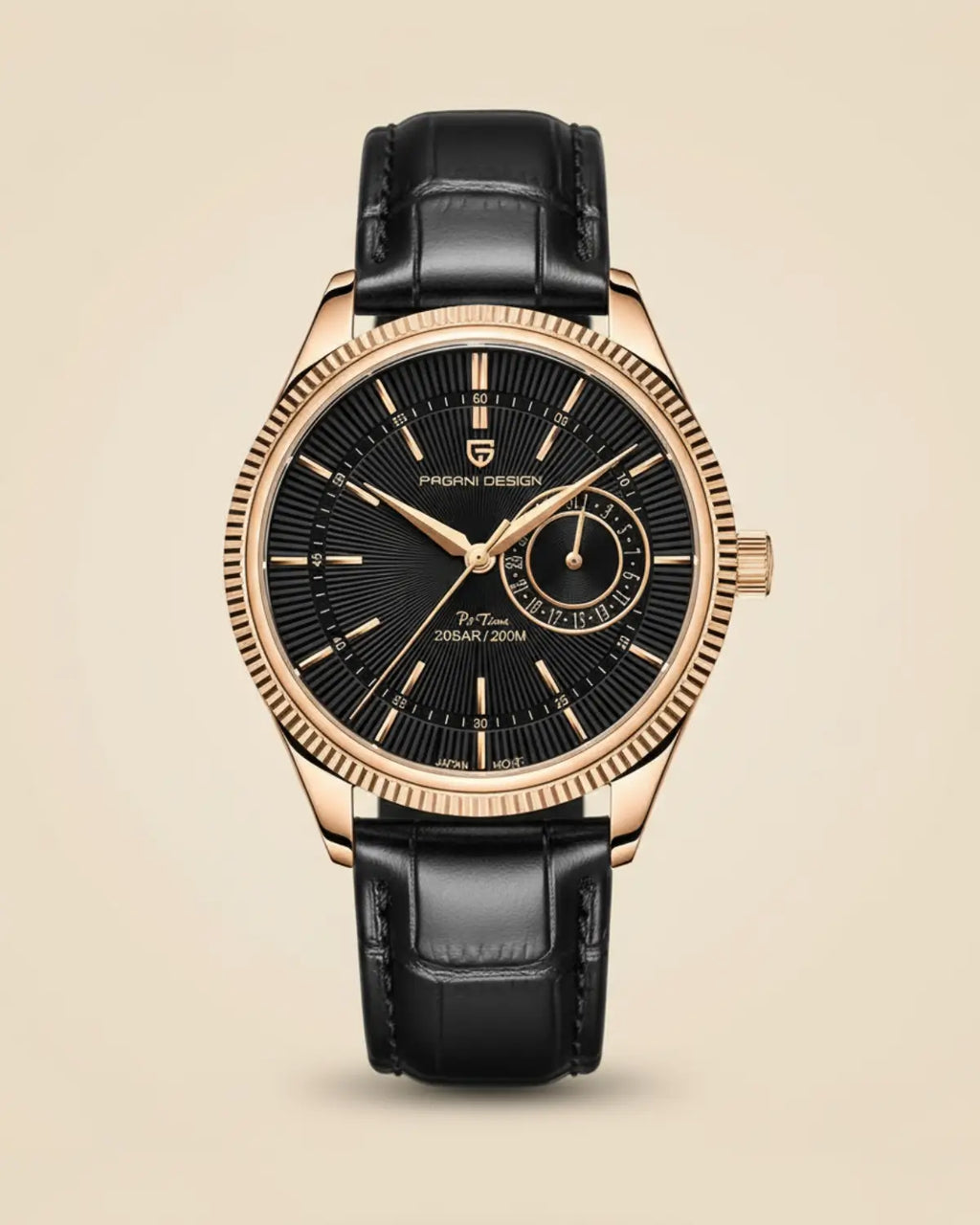 Relógio Masculino Pulseira de Couro Regent Black Gold com mostrador preto e caixa dourada