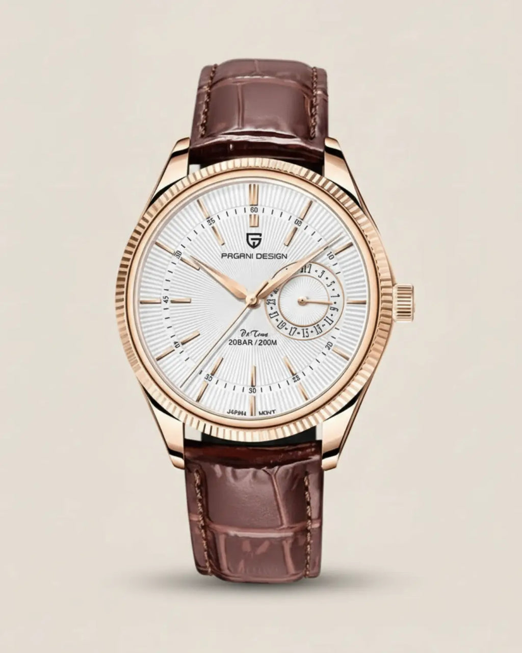 Relógio Masculino Pulseira de Couro Regent Brown Gold com caixa dourada e mostrador prateado