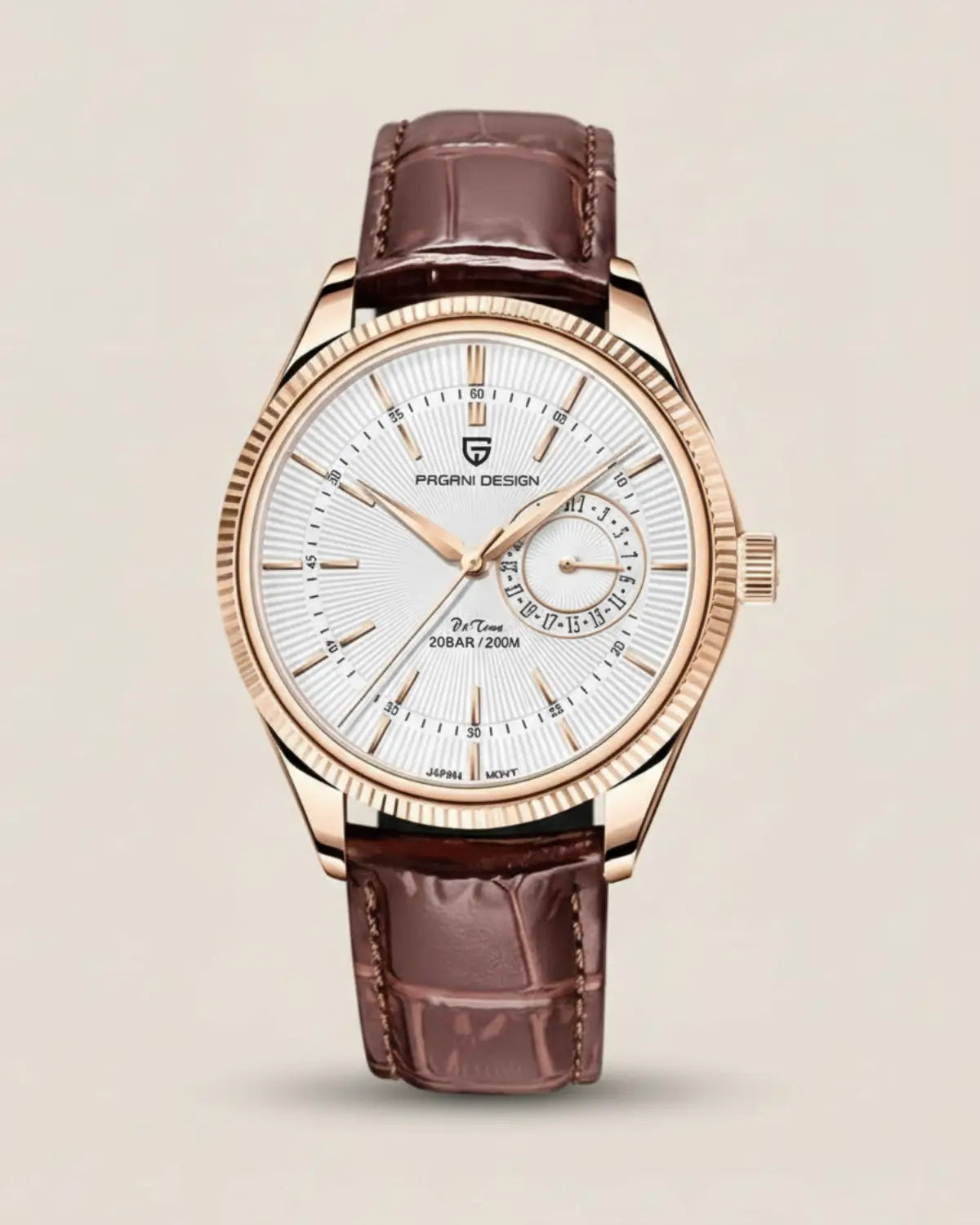 Relógio Masculino Pulseira de Couro Regent Brown Gold com caixa dourada e mostrador prateado