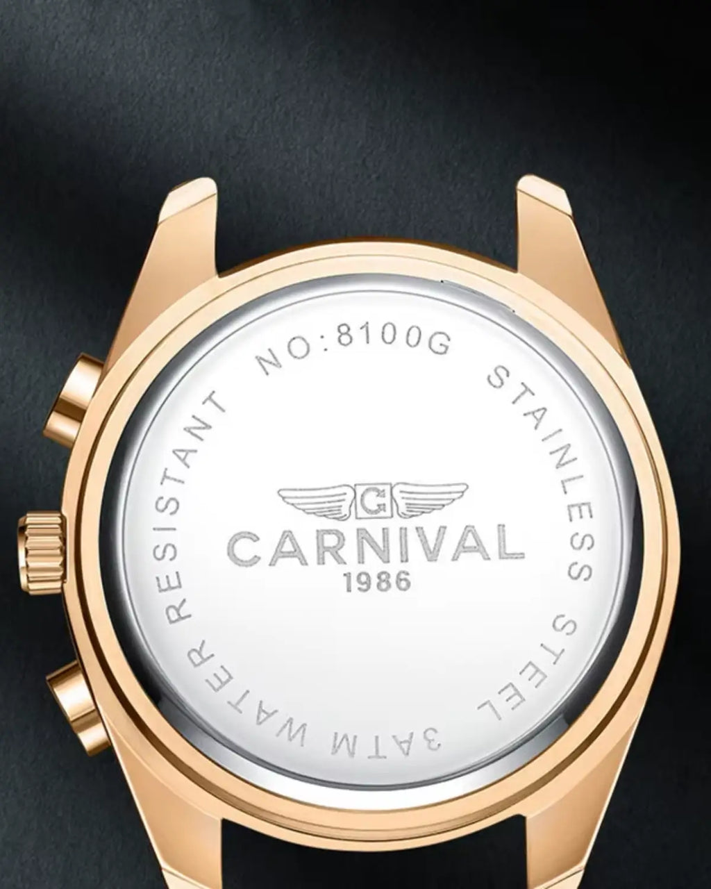 Vista traseira do Relógio Masculino Pulseira de Couro Veridor Rosé Gold com tampa em aço inoxidável