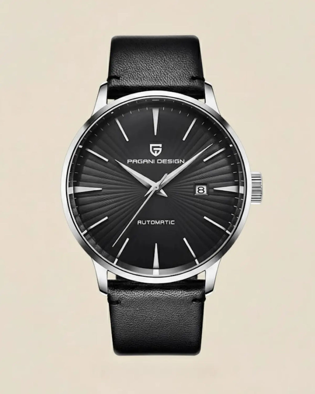 Relógio Masculino Pulseira de Couro Virtus Black com mostrador preto e caixa prateada