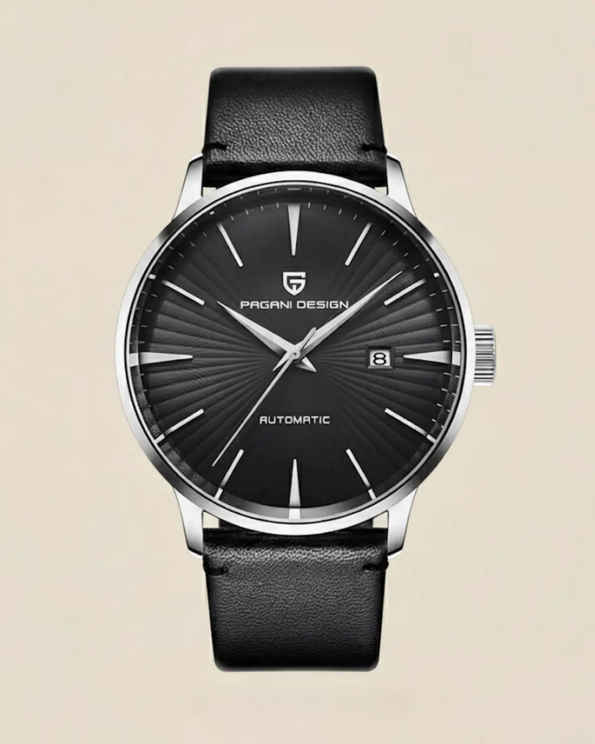 Relógio Masculino Pulseira de Couro Virtus Black com mostrador preto e caixa prateada