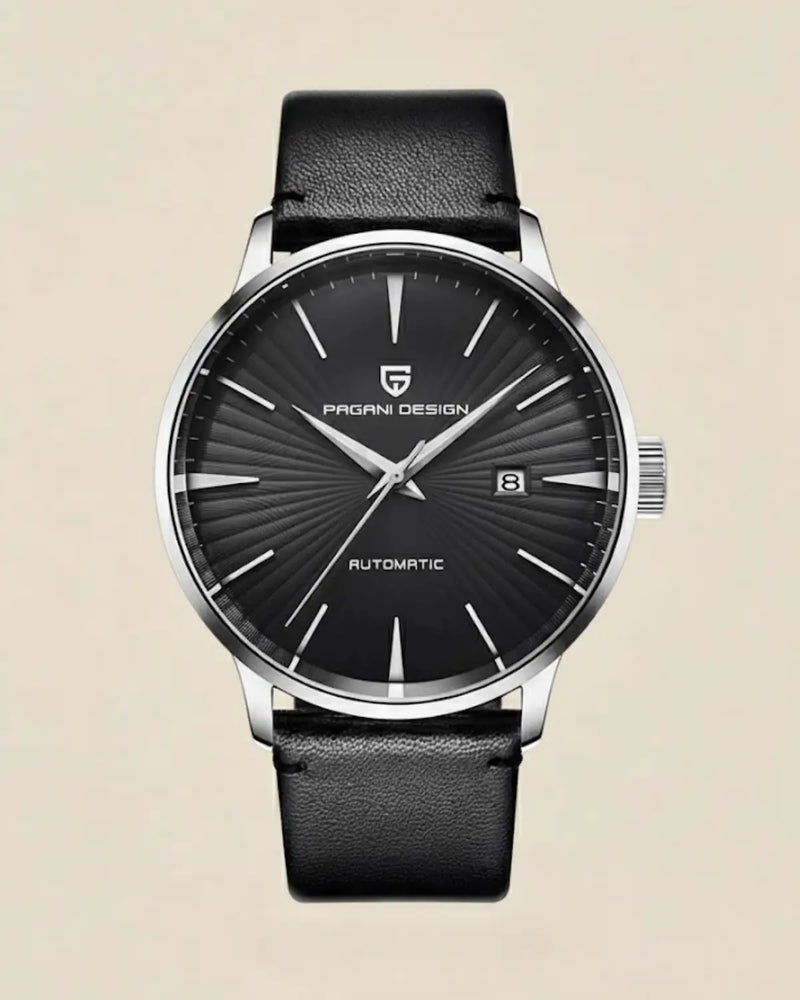 Relógio Masculino Pulseira de Couro Virtus Black com mostrador preto e caixa prateada