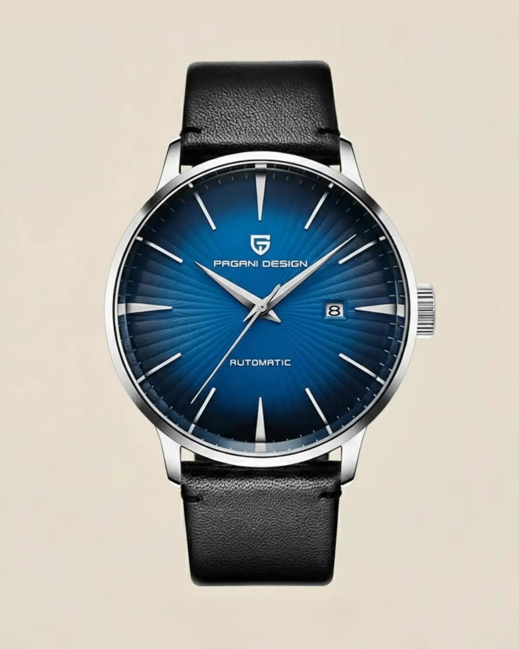 Relógio Masculino Pulseira de Couro Virtus Blue com mostrador azul e caixa prateada