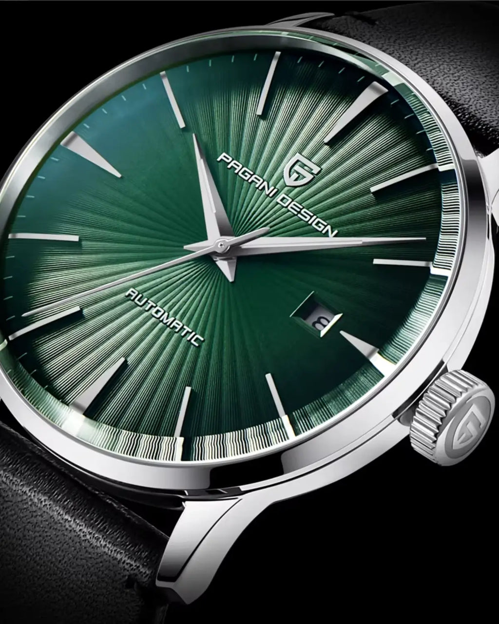 Detalhe lateral do Relógio Masculino Pulseira de Couro Virtus Green com vidro de safira