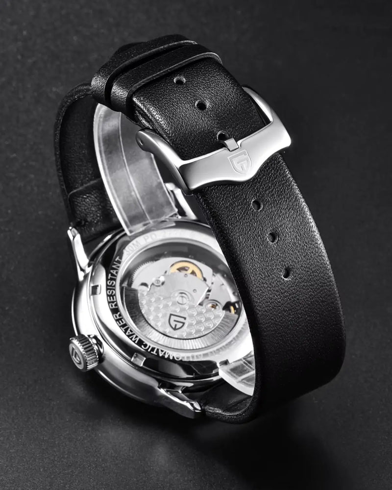 Parte traseira do Relógio Masculino Pulseira de Couro Virtus Green com mecanismo automático visível