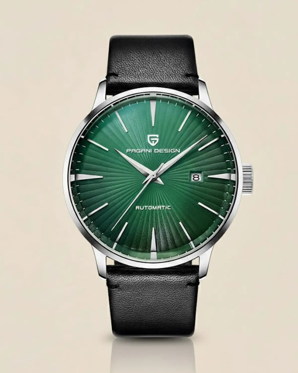Relógio Masculino Pulseira de Couro Virtus Green com mostrador verde e caixa prateada