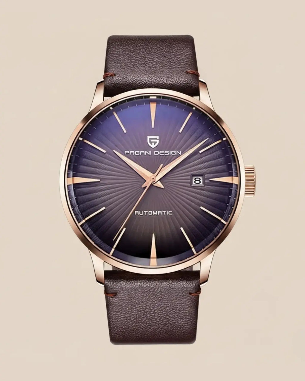 Relógio Masculino Pulseira de Couro Virtus Purple com mostrador roxo e caixa dourada