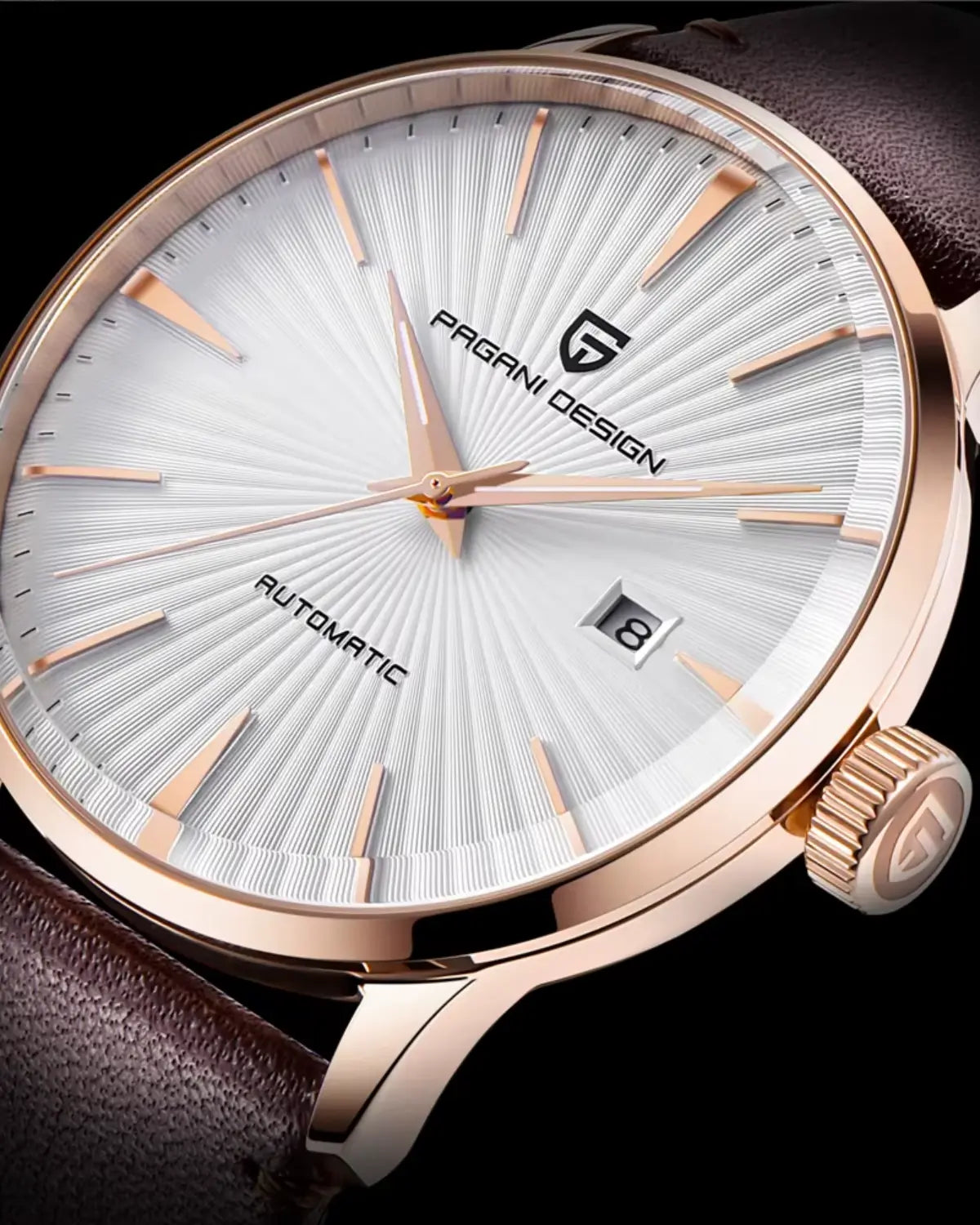 Close do mostrador do Relógio Masculino Pulseira de Couro Virtus White com acabamento metálico.